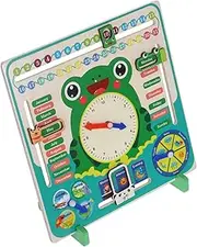 SOPOTUTU Wood Clock and Calendar Learning Toy Frog Children's Cognitive Teaching Aid Time Date Classroom Education Tool