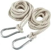 2 Tree Swing Cotton Rope Hanging Straps 9.8 FT Each with Heavy Duty Carabiner Hooks Kit for Camping Hammock or Tire Playground Accessories - Safer Extension Conversion/Easy Setup Indoor Outdoor
