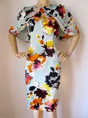 NEW ST JOHN KNIT 4 MINT JULEP ORANGE YELLOW BLACK BURGUNDY MULI CAPE DRESS SILK