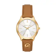 Michael Kors Slim Runway Three-Hand Luggage Leather Watch MK7465