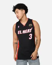 [MITCHELL & NESS] Mitchell & Ness Miami Heat Dwyane Wade '08-09 'Latin Nights Collection' Swingman Jersey Black - Size L L Black