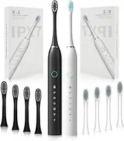 HUBAKO Rechargeable Electric Toothbrush with 8 Brush Heads-Black&White
