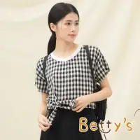 在飛比找momo購物網優惠-【betty’s 貝蒂思】假兩件格子綁帶上衣(黑色)