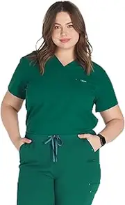 [DOLAN] Mayfair V-Neck Core Scrub Top, Womens Medical Scrub Top, 2-Pocket, Soft and Durable, Easy Care, Hunter Green, 3X-Large