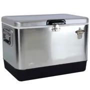 Koolatron Stainless Steel Ice Chest Cool Box with Bottle Opener, 51 L, 85 Can Capacity Esky, Portable Beverage Cooler for Camping, Beach, Caravan (Silver/Black)