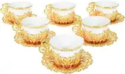 Turkish Coffee Cup and Saucers Set 6 Pc Gold Cups Porcelain Mugs Luxury Gift