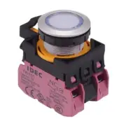 IDEC CW Series White 24V LED Metallic Momentary Flush Push Button Switch 2NC