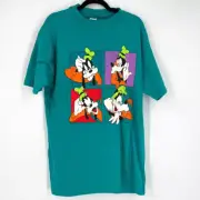 NWT Vintage Deadstock Disney Women's Goofy Cartoon T-Shirt Teal Blue Large/XL