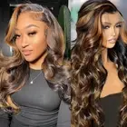 Highlight Lace Front Wig Human Hair Body Wave Ombre Light Brown Human Hair Wi...