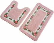Non-Skid Floral Rose Bathroom Contour Rugs, Set of 2 Soft Shaggy Non Slip Bath S