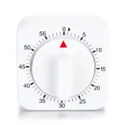 Square Timer Mechanical White with Black Markings 60 Minutes No Battery Required