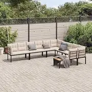 6 Piece Garden Sofa Set with Cushions Black Powder-Coated Steel, Garden Furniture Sets