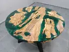 Green Round Wooden Resin Coffee Table Top Sofa Center Side Table Top Interior