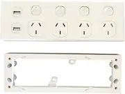 3A AU Quad Power Point 10A 250v with 2 USBs & Mounting Block to Suit - White