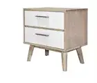 FELICE SOLID ACACIA TIMBER WOOD/BRUSHED WHITE BEDSIDE TABLE LAMP TABLE 2 DRAWERS