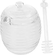 Mobestech 1Set Lidded Honey Pot with Stirring Bar Glass Honey Dispenser Unique Syrup Storage Jar for Kitchen Airtight Design Keeps for Household Use