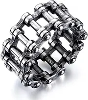 RIUKIU Personalised Bicycle Chain Men's Ring, Stylish Stainless Steel Men's Ring,Silver,10
