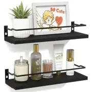 Black Bathroom Shelves, Guard-Rail Floating Wall Shelf for Bathroom Decor,