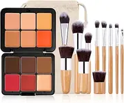 RoseFlower 12 Colors Makeup Palette, Foundation Contour Palette, Bronzing Eyeshadow, Make-up Blending Palettes with 10 Makeup Brushes, Full Starter Makeup Kit for Women Beginners Smooth Long Lasting