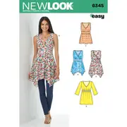 New Look Sewing Pattern 6345 N6345 Misses' V-Neck Tops with Length Variations