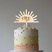 Party to Be One Cake Topper First Trip Around the Sun Cake Topper 1st Birthday Party Cake Decoration for Baby Boys and Girls (Wood-Design 02)