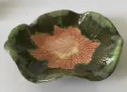 Majolica Style Pottery ~ Begonia Leaf Bowl/Dish Ruffled Edge ~ OOAK ~7.25"