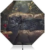 [PDZRMY] Leopard Sofa Wine UV Protection Travel Umbrella Compact for Rain and Sun - Auto Open and Close UPF 50+ Windproof Portable 46” Sun Umbrella for Women and Men