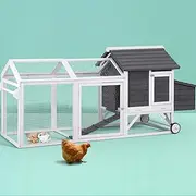 i.Pet Chicken Coop Rabbit Hutch, Large Pet House Run Cage Walk in Door Guinea Pig Ferret Feeder Bunny Hen Chook, with Hatching Box, Sliding Tray and 2 Wheels