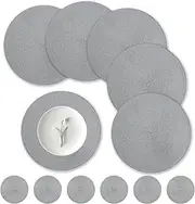 Neween Round Placemats Set of 6, 34 cm Heat Resistant Round Braided Table Mats with Coasters Set of 6 Washable Woven Place Mats for Indoor Outdoor Dining Kitchen Table (Silver Grey)