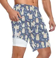 [ZZXXB] Poodle Love Bones Athletic Shorts for Men with Pockets 2 in 1 Quick Dry Running Shorts S-3XL