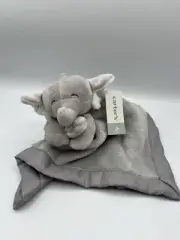 NEW Carters Grey Elephant Holding Plush Baby Blanket Satin Trim Back Lovey 14 in