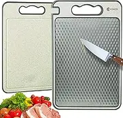 EVONOX Stainless Steel Cutting Board Double Sided Scratch Resistant,Dishwasher Safe Lightweight,Easy to Clean,Non Toxic,Non Slip Edges Food Grade Large Wheat Straw Chopping Board For Kitchen14.5"x10"