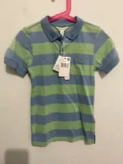 Pumpkin Patch Polo T Shirt Size 5 NWT Blue & Green Wide Stripe Finlay