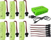 6PCS 3.7V 500mAh Li Battery with 6 in 1 Charger for DE35 DE38 DE40 DE50 DE44 DE55 TS201 TD202 TD161 Double-Sided Tumbling Stunt RC Car Child Toy Car Battery