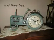 Blue Metal Farm Tractor Clock Desk, Table Top, Shelf, or Mantle