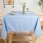 Square Tablecloth Cotton Linen Tablecloth Wrinkle Free Dust-Proof Table Cover...
