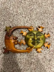 Sun and Moon Carved Wood Wall Art - Glossy Finish with Hanger