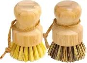 Bamboo Dish Brush Set, 2 Pcs Palm Wooden Dish Scrubber Brush, Dish Brushes,