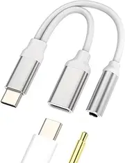 USB-C to 3.5mm Headphone Splitter Dongle(2in1) DAC Type C Charger Adapter Apple IPhone15 Pro Max Plus ipad Pro Compatible for Samsung LG Galaxy S23 Aux Jack Cord Audio Charging Cable CJJ-AU