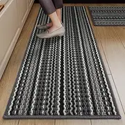 Bytebliss 2PCS Kitchen Rug and Mat for Floor-43x70cm & 43x120cm Kitchen Runner Rug Non Slip Washable Kitchen Mat-Absorbent Kitchen Floor Mat for Front Sink, Laundry Room, Hallway (Grey)