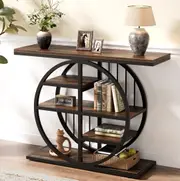 Tribesigns 39" Entryway Console Table with Circle Base and Storage Shelves