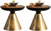 NIUYAO Pedestal Table French Mid-Century Style Side End Table Round Tabletop Drinking Table Accent Table for Living Room Apartment Bedroom Bedside Leisure -Gold 2pc