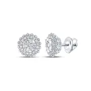 14k White Gold Round Diamond Halo Cluster Earrings 1 Cttw