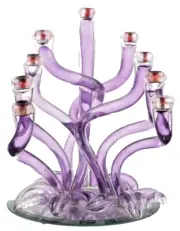 BERNI ENTERPRISES Art Glass Purple Menorah Candle Holder Judaic Hand Blown New