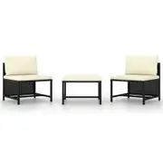 3 Piece Garden Sofa Set with Cushions Black Poly Rattan