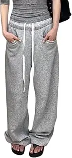 [Hugboom] Baggy Sweatpants for Women Drawstring Double Waisted Sweatpants Men Y2K Barrel Pants Wide Leg Grunge Pants Grey