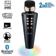 BT 5.0 Karaoke Loud Mic & Speaker with Disco LED, FM Radio for All Ages, Black