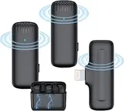 Wireless Lavalier Microphone for iPhone/ipad Lapel/lav Mini Mic for Video Recording,YouTube,Tiktok, Facebook,Livestream.2 Microphones with Charging case,No Bluetooth Needed (for Lightning)