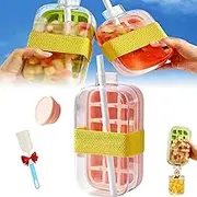 My Crush Cup Ice, (17/28 Oz) 2-in-1 Cool Summer Ice Bottle Cup with Straw, Zero Touch Press Ice Cube Mold Bottle, Portable Ice Cube Tray Cup for Home, Office, Outdoor Picnics (Pink,800ml/28oz)
