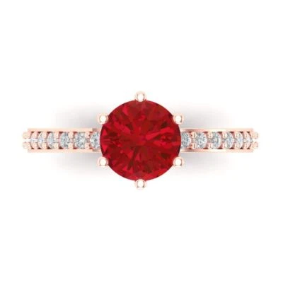 1.71Ct Round Cut Pink Tourmaline Solid Gold Engagement Promise Statement Ring